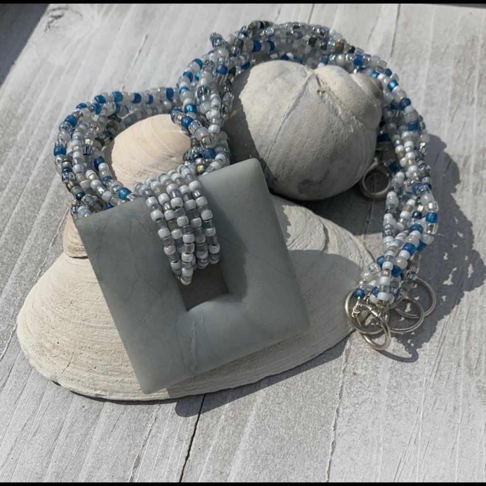 Anhydrite square pendant statement necklace
